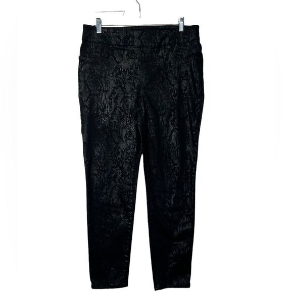 Chicos Black Jacquard Textured Cropped Ankle Pants size 1R 8-10 elastic - Picture 1 of 14